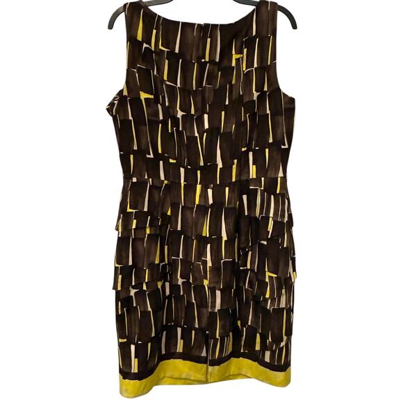 Eccoci Layered Shell Dress Brown Yellow Silk Linen Size 12 - Picture 5 of 11